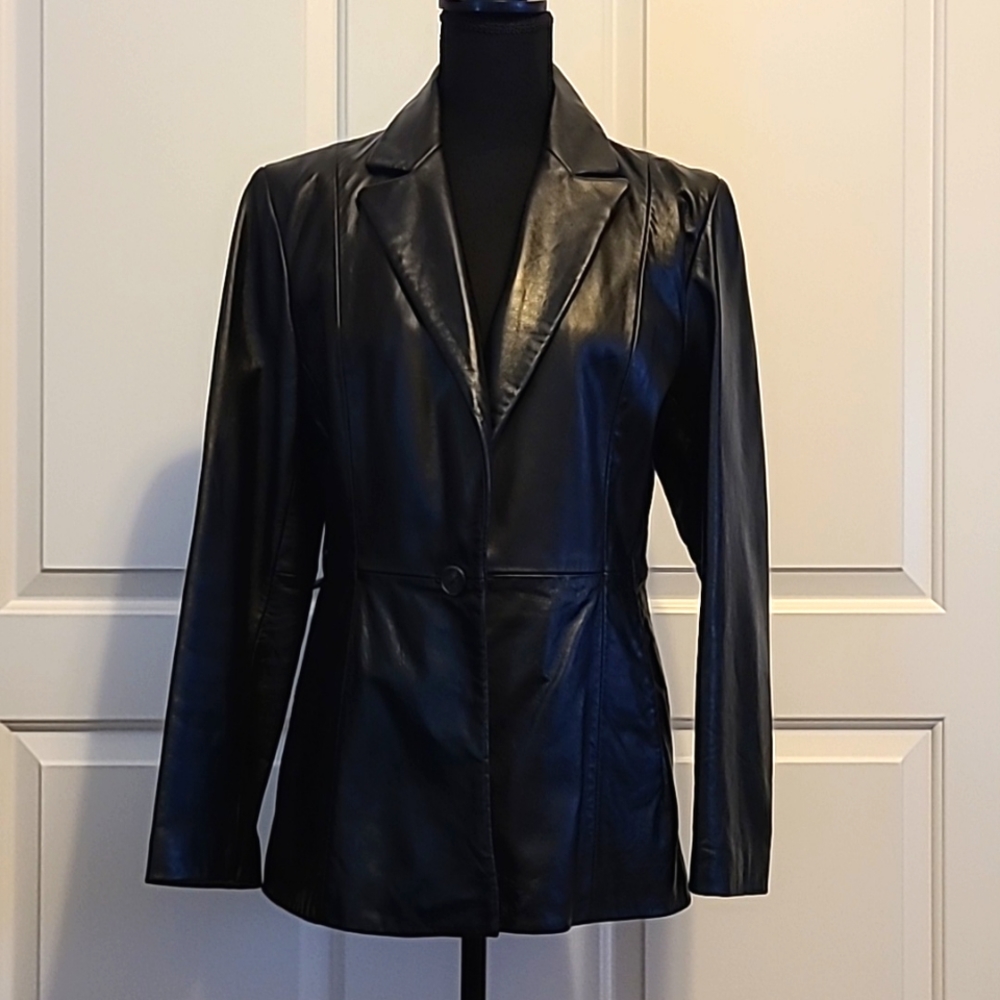 Genuine Leather Black Blazer